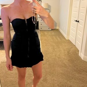 Navy blue and black strapless mini dress